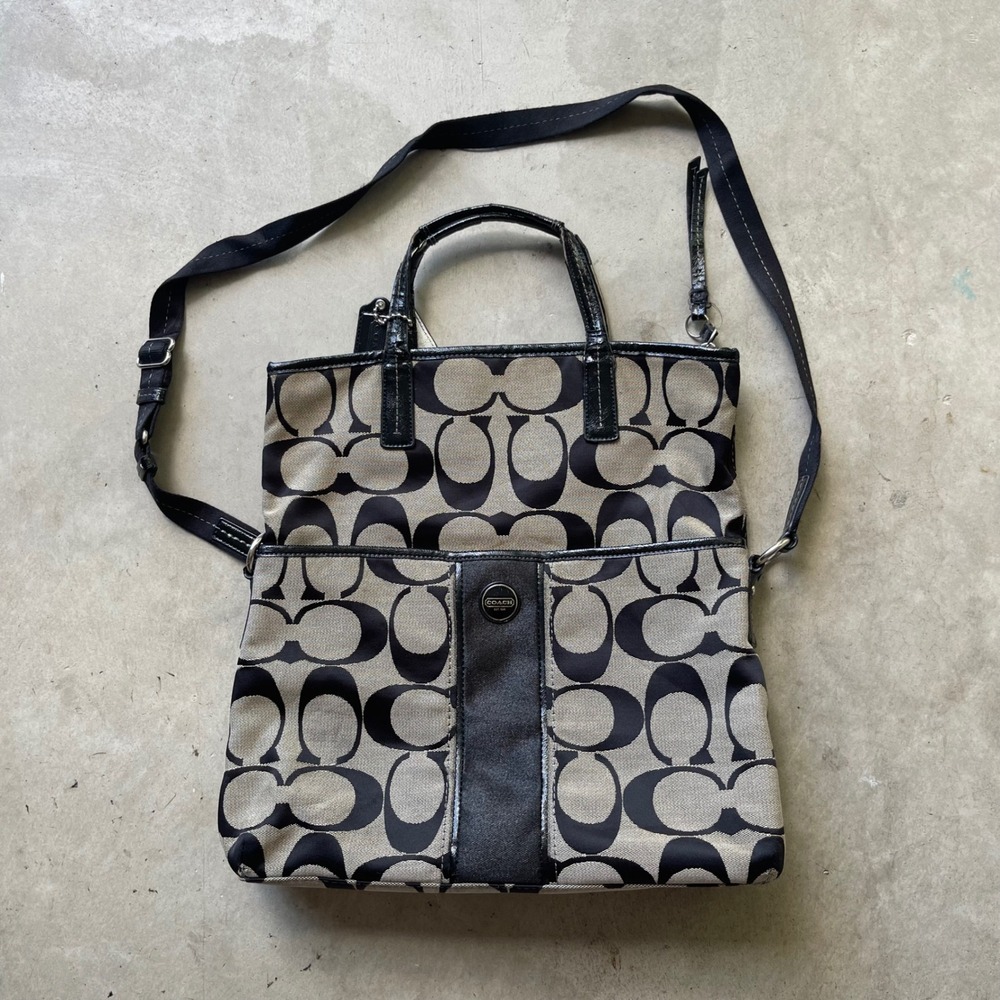 Coach Signature C Black Gray‎ Jacquard Crossbody Tote Bag F23304